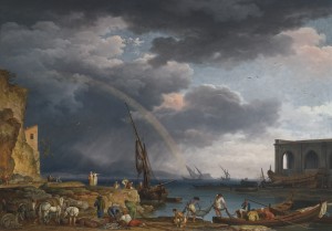 An Italian coastal view with a rainbow
